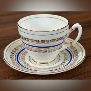 Vintage Fine Bone China Royal Stafford England Blue/Gold Trim Tea Cup & Saucer